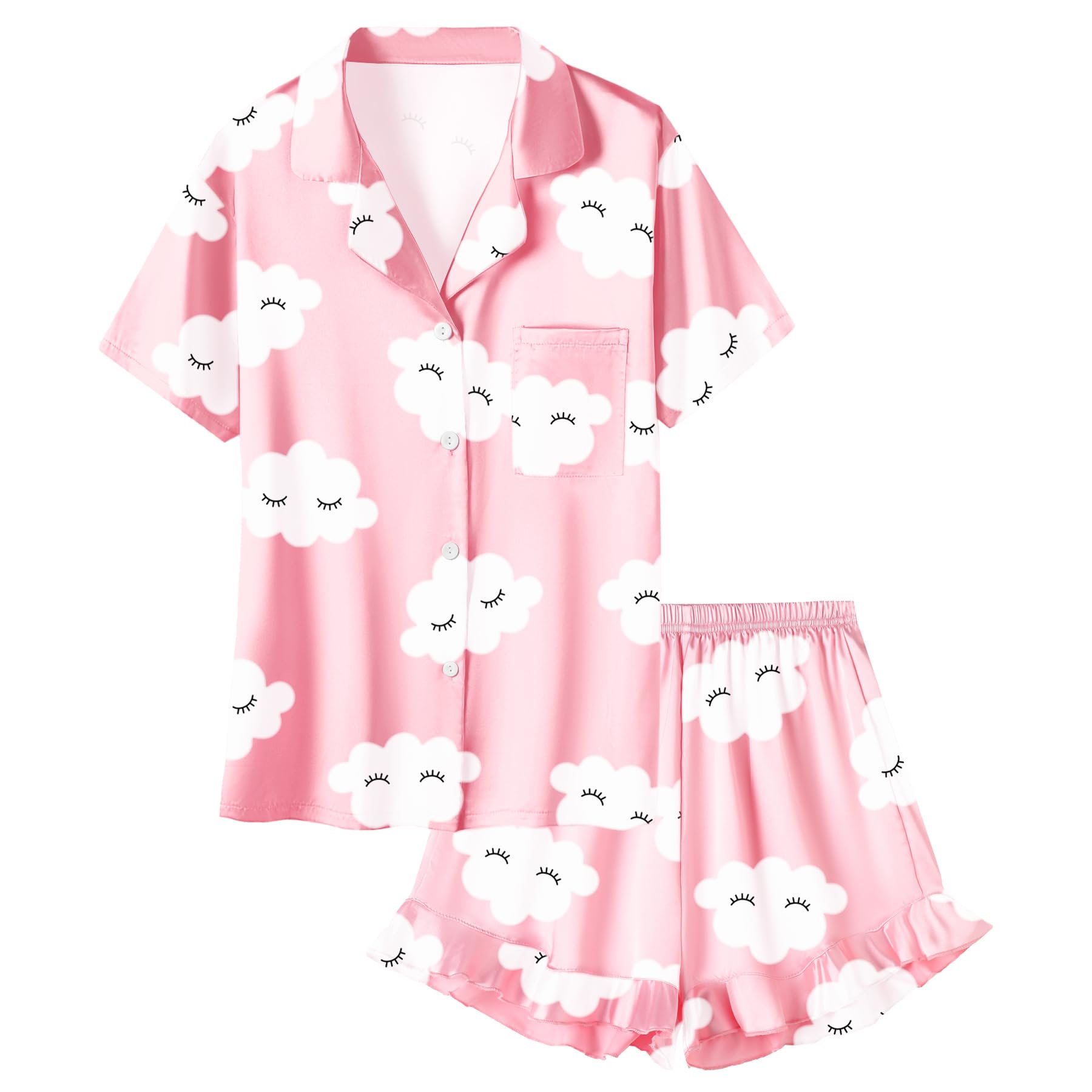 Umeyda Girls Satin Silky Collar V Neck Ruffle Short
