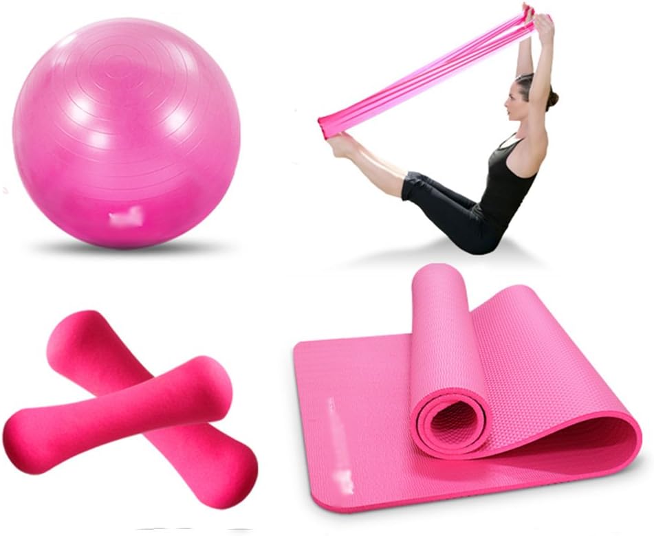 Yoga ball Thick Fitness Ball/Beginners Yoga Mat/Plastic Bag Small Dumbbell/Thin Elastic Belt/Yoga Mat Ball Dumbbell With 4 Sets Of Tension (2 Colors Optional) (size Optional) anti-burst fitn