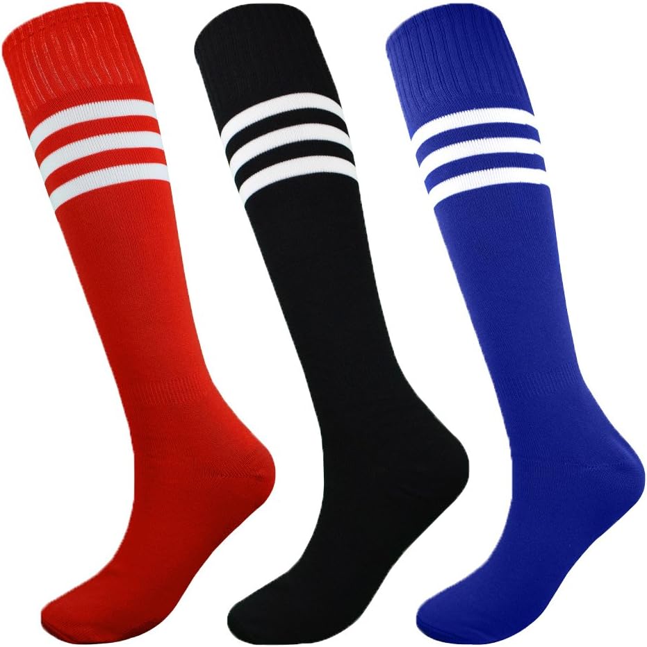Fitliva Knee Length Striped Unisex Sports Socks Black and Blue 3/12 Pairs