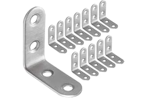 ASELECTED 50 Pack Stainless Steel 90 Degree Angle L Shaped Bracket, 40mm x 40mm x 16mmCorner Brace Joint Bracket Fastener, Silver Tone, Round End, 4 Holes, Heavy Duty Metal