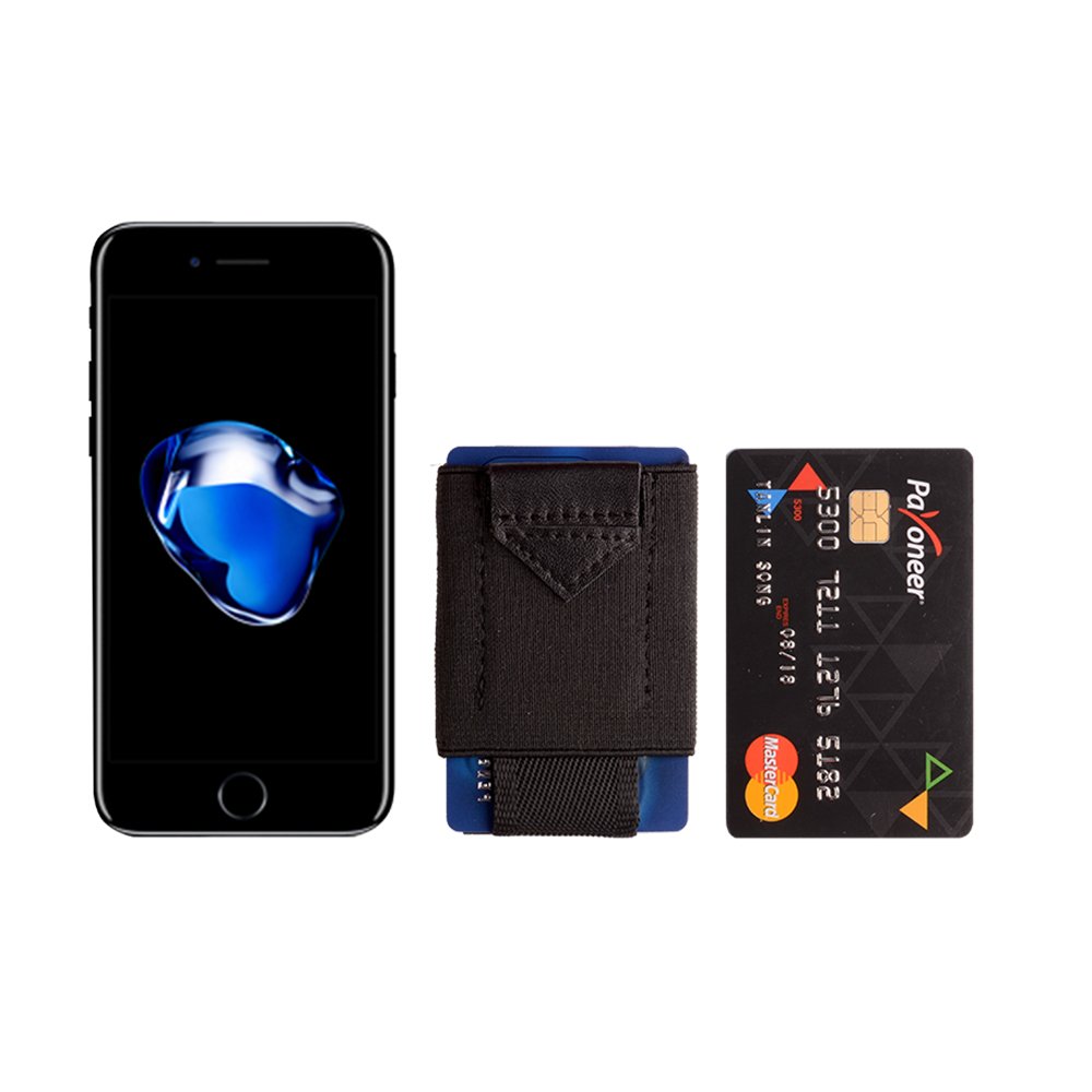 Slim Minimalist Wallet Thin Elastic Card Holder Leather Pull Up Tab With Front Pocket Cash Coin Key Holder For Men Women