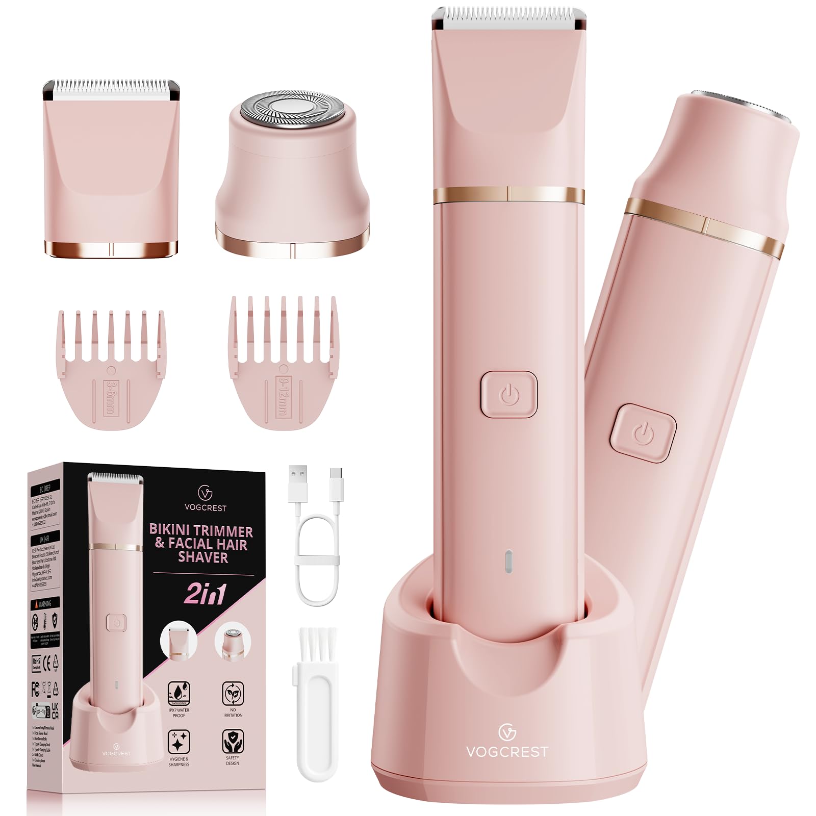 VG VOGCREST Nose Hair Trimmer for Women & Eyebrow Trimmer, Painless IPX7 Waterproof Rechargeable Nose Trimmer, Easy Cleaning, 2 in 1 Personal Trimmer for Women, Pink