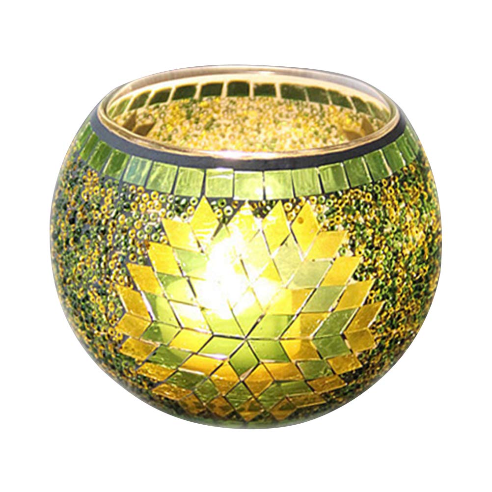 Healifty European Style Glass Candle Holder Handmade Mosaic Candle Holder for Tea Light Home Restaurant Decor Christmas Wedding Party Gift (Green)