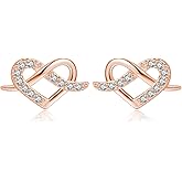 Reffeer Solid 925 Sterling Silver CZ Infinity Heart Stud Earrings for Women Teen Girls Love Heart Stud Earrings