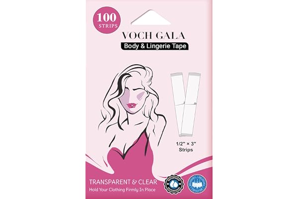 VOCH GALA Double Sided Tape for Clothes & Body (100 Strips) – All‑Day Hold Lingerie Tape for Bridal & Wedding Dresses | Hypoallergenic Body Tape for Sensitive Skin |Medical‑Grade Adhesive, Low Residue