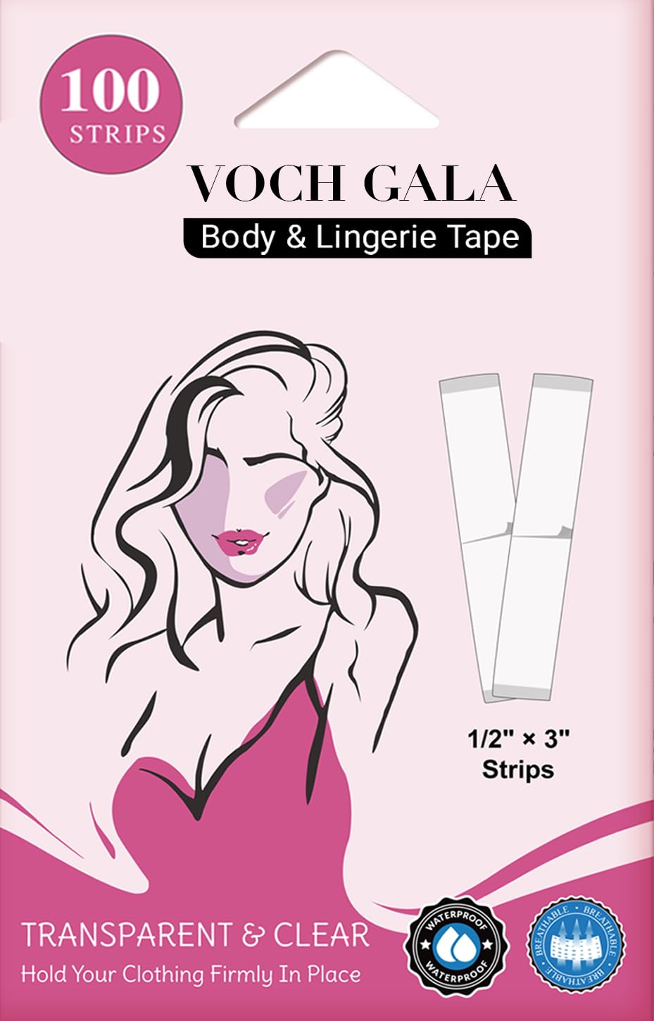 VOCH GALA Double Sided Tape for Clothes and Fashion – Stick & Easy Peel Clear Fabric Tape, Per-Cut Hypoallergenic Body Tape & Clothing Tape, Portable Emergency & Multi-Scene Use, Standard Hold