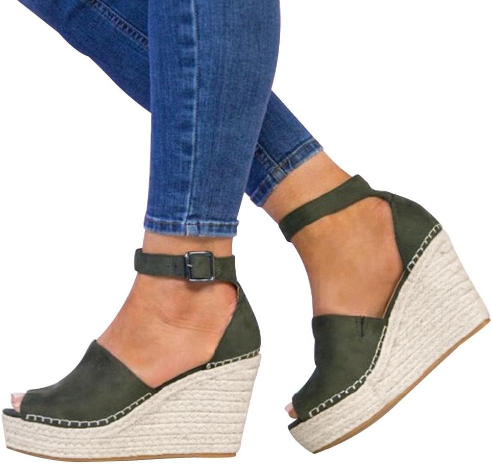 Women Sandals Summer,Women Fashion Dull Polish Sewing Peep Toe Wedges Hasp Sandals Flatform Shoes
