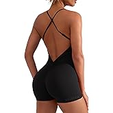 YEOREO Backless Tummy Control Jumpsuits for Women One Piece Workout Jumpsuits Sleeveless V Back Lizvette Scrunch Yoga Rompers