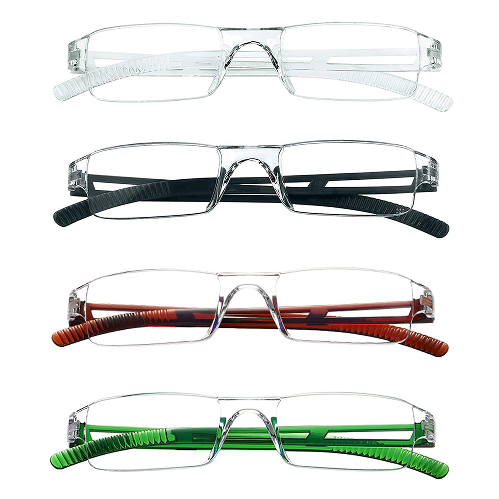 Hubeye 4 Pack Frameless Reading Glasses Ultralight Transparent Rimless Blue Light Blocking Computer Reader 2.00