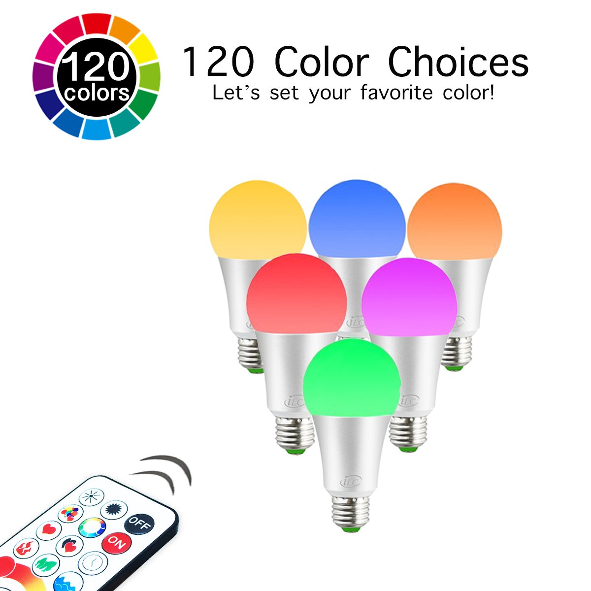 iLC LED Color Changing Light Bulb with Remote Control RGBW 120