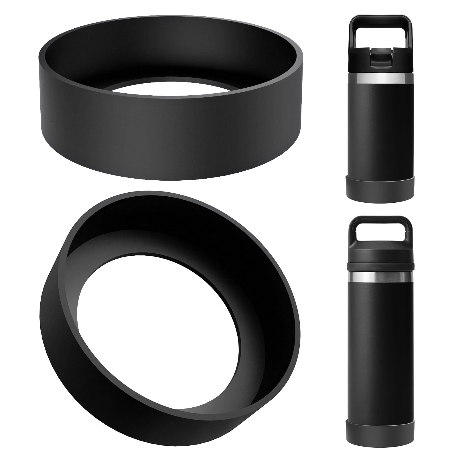 Linkidea 2 Pack Water Bottle Boot Compatible with YETI Rambler Jr. Kids 12oz, Rambler Bottle 12oz/18oz, Yonder 20oz, Silicone Anti-Slip Bottle Bottom Bumper Protector (Black) — image 1