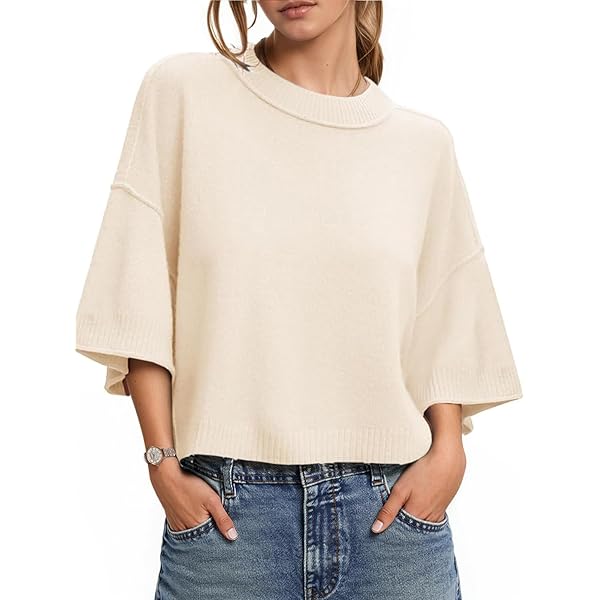 ZDC Women's Oversized Sweaters Summer Short Sleeve Casual Cropped