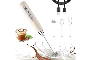 Nahida Beige Milk Frother Wand for Coffee, Frother Handheld Rechargeable Electric Whisk with 3 Heads 3 Speeds Drink Mixer Cof