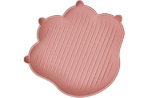 Firgi MEOW Plate Baby Toddler Plates, Baby Feeding Essentials 100% Food-Grade Silicone Led Weaning Supplies BPA Free Toddler Soft and Durable Silicone Plate Feeding Supplies BPA Free Kids Dry Rose