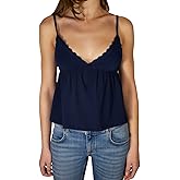 Women's Y2k Babydoll Tops Lace Trim V Neck Camisole Tank Tops Sleeveless Spaghetti Strap Peplum Top