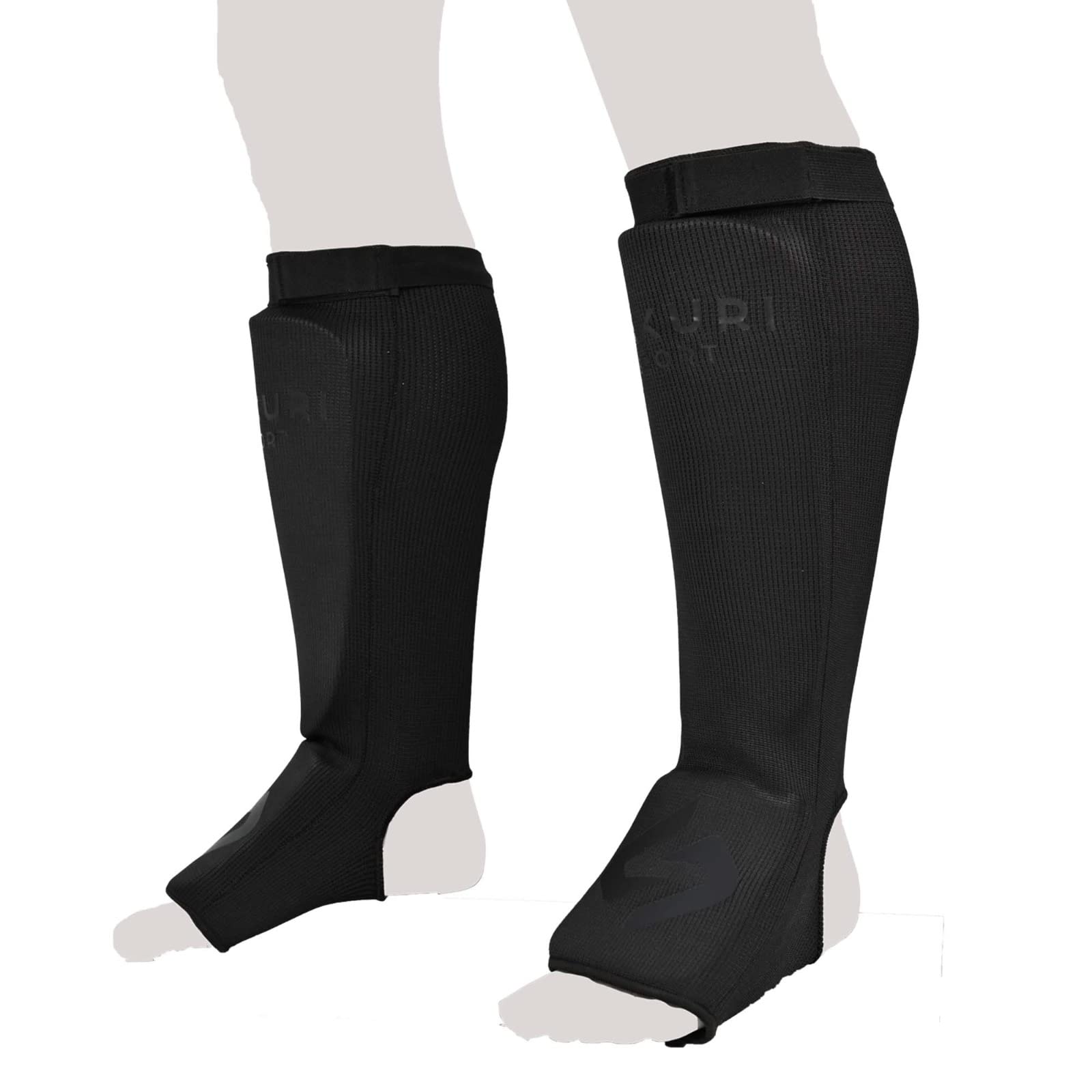 SAKURI Shin Guards for Kickboxing, Muay Thai, MMA, Taekwondo, Karate, Boxing, Martial Arts, Elasticated Sock Padded Protection to Support Leg Foot & Instep, Equipment Gear for Men Women in Training