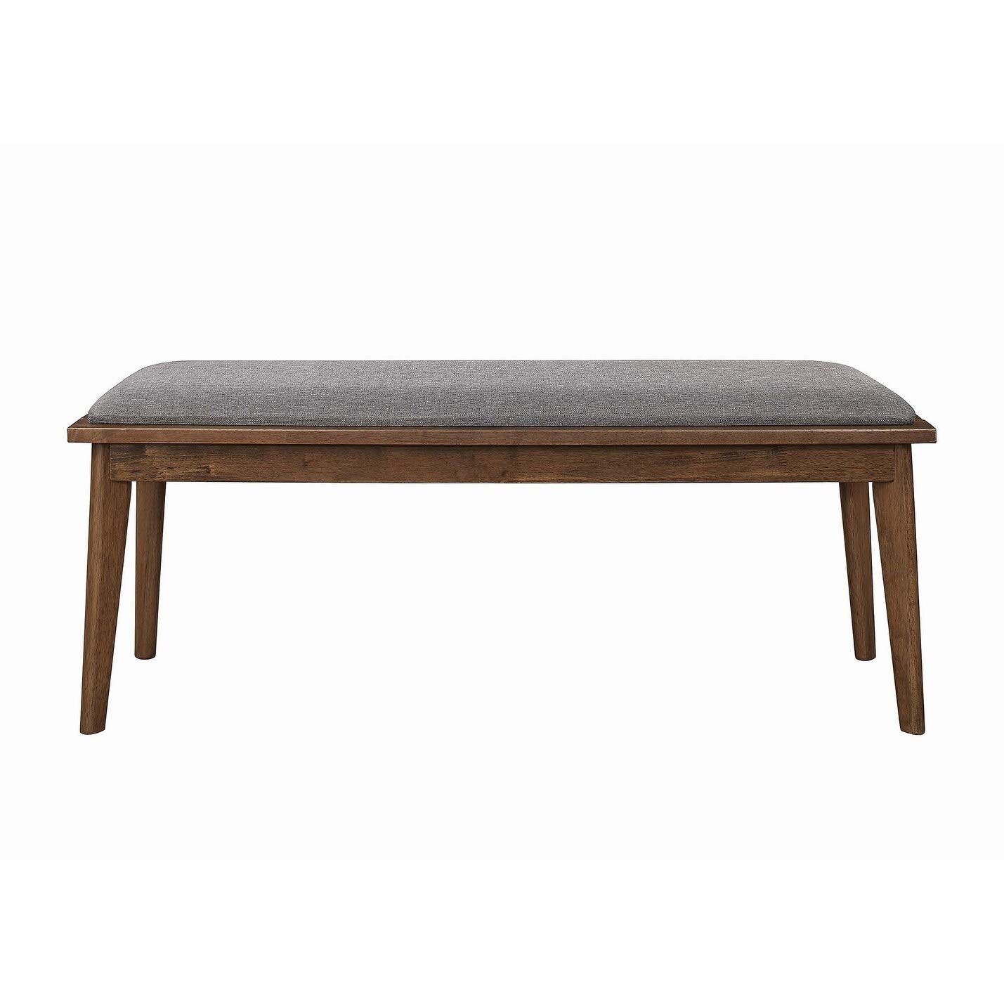Grey and Natural Walnut Upholstered Dining Bench Brown Solid Modern