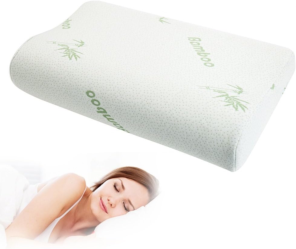 Memory Foam Pillow Bamboo Fiber Contour Chiropractor Orthopaedic Approved - Washable Soft Bamboo Cover - Great for Neck Pain, Sleeping (Standard 20"x 12")