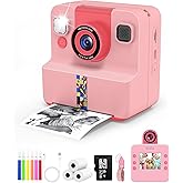 Nreonrick Kids Camera Instant Print, Selfie Digital Instant Cameras, Reversible Lens Mini Toddler Camera with 3 Roll Paper Toys for Boys Girls Age 3-12 in Halloween Christmas Birthday 32GB Card Pink