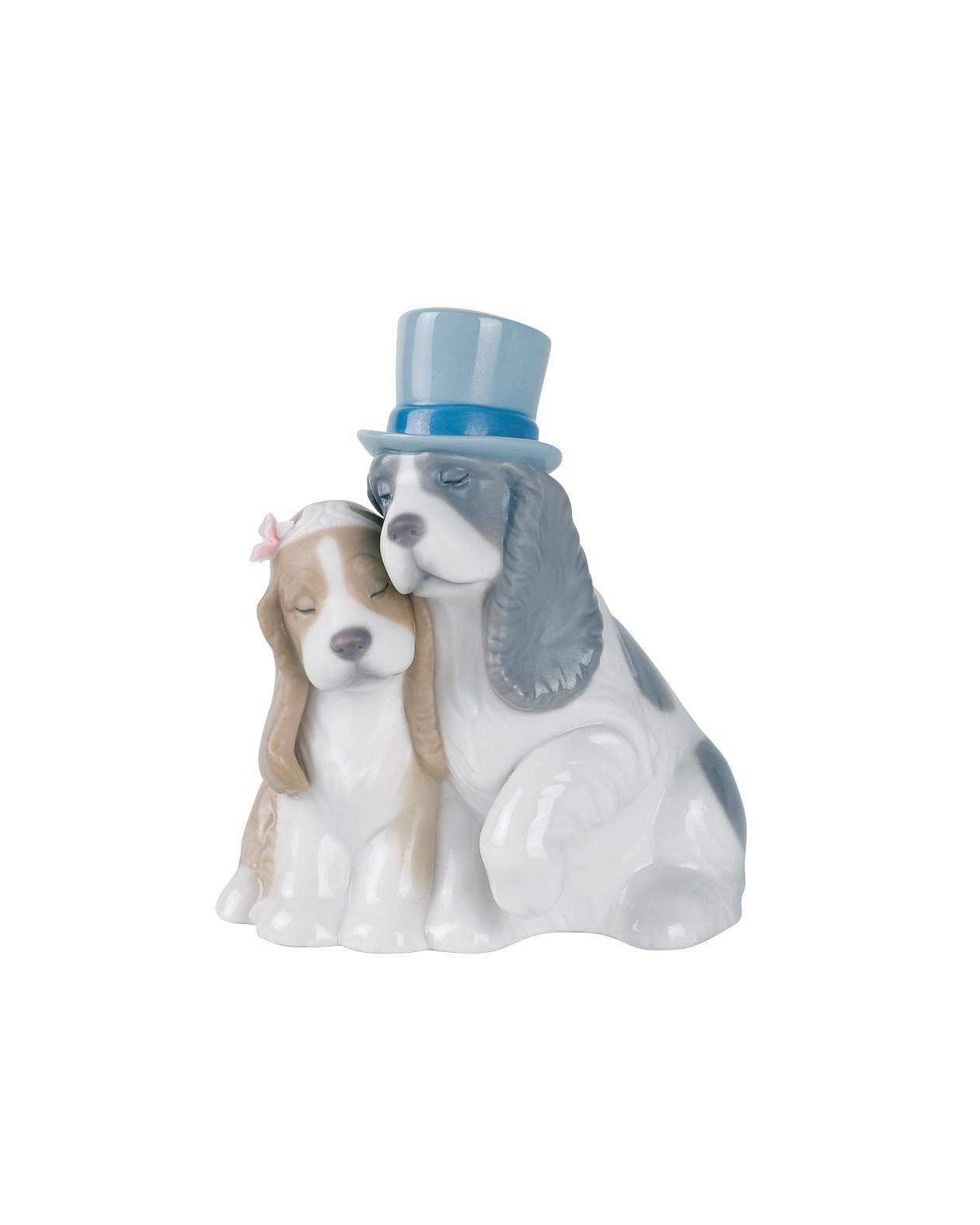 NAO Together Forever. Decorative Figure Couple in Glossy Porcelain for Wedding Gift. Ornamental Figurine Dogs in Pastel Tones for Home Decoration