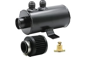 UOIENRT 10AN Universal Oil Breather Tank with Drain Valve, Black 750 ML Baffled Oil Catch Can, Aluminum Engine Air Oil Separa