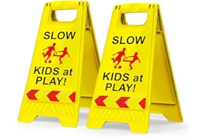 CRAGIEER 2 Pack Kids at Play Safety Signs for Street, Children at Play Safety Signs with Reflective Tape 17.5" Height Double-Sided Easier to Identify, Slow Down Kids at Play Sign for Street Neighborhoods Community(Yellow)