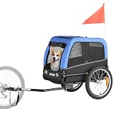 VEVOR Dog Bike Trailer, Supports up to 66 lbs, Pet Cart Bicycle Carrier | for Small &amp; Medium Dogs, Easy Folding Frame with Quick Release Wheel, Universal Bicycle Coupler, Reflector, Flag, Leash