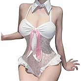 SNOMYRS Bunny Suit Mesh Teddy Bodysuit Kawaii Lingerie Anime Lingerie Set Rabbit Cosplay Halloween Costumes One Piece