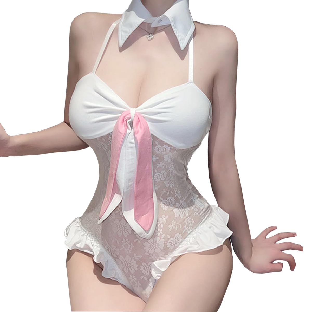 SNOMYRS Bunny Suit Mesh Teddy Bodysuit Kawaii Lingerie Anime Lingerie Set Rabbit Cosplay Halloween Costumes One Piece
