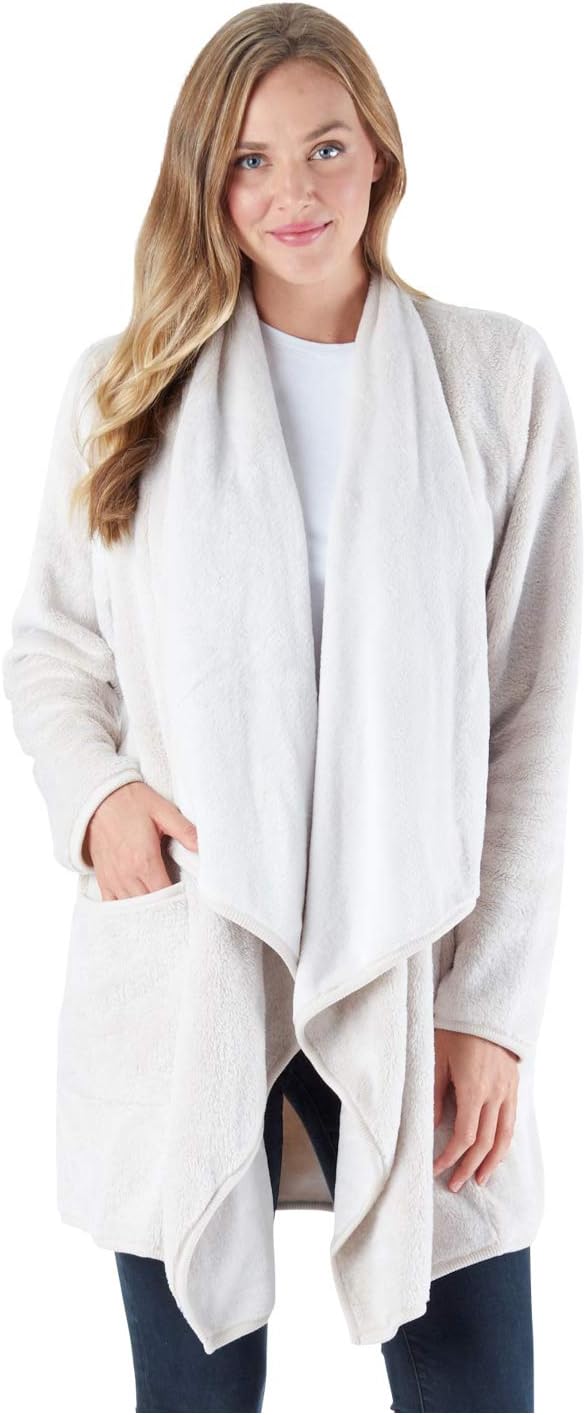 Women's Fleece Long Sleeve Wrap Robe with Pockets