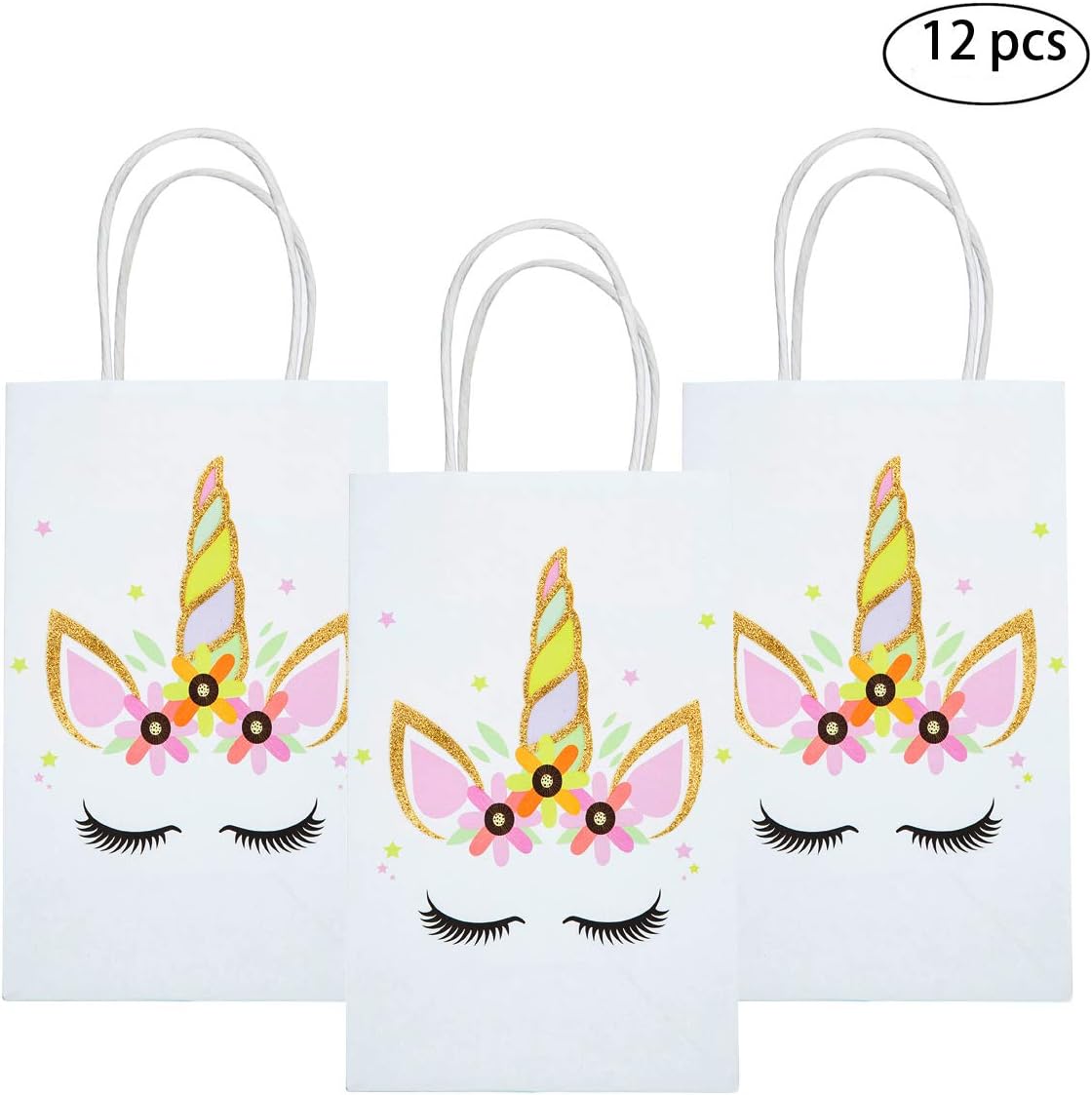 M MISS FANTASY Unicorn Party Favors Bags Unicorn Goodie Bags Paper Gift Bags Treat Bag for Kids Girls Birthday Supplies Set of 12 Real Glitter