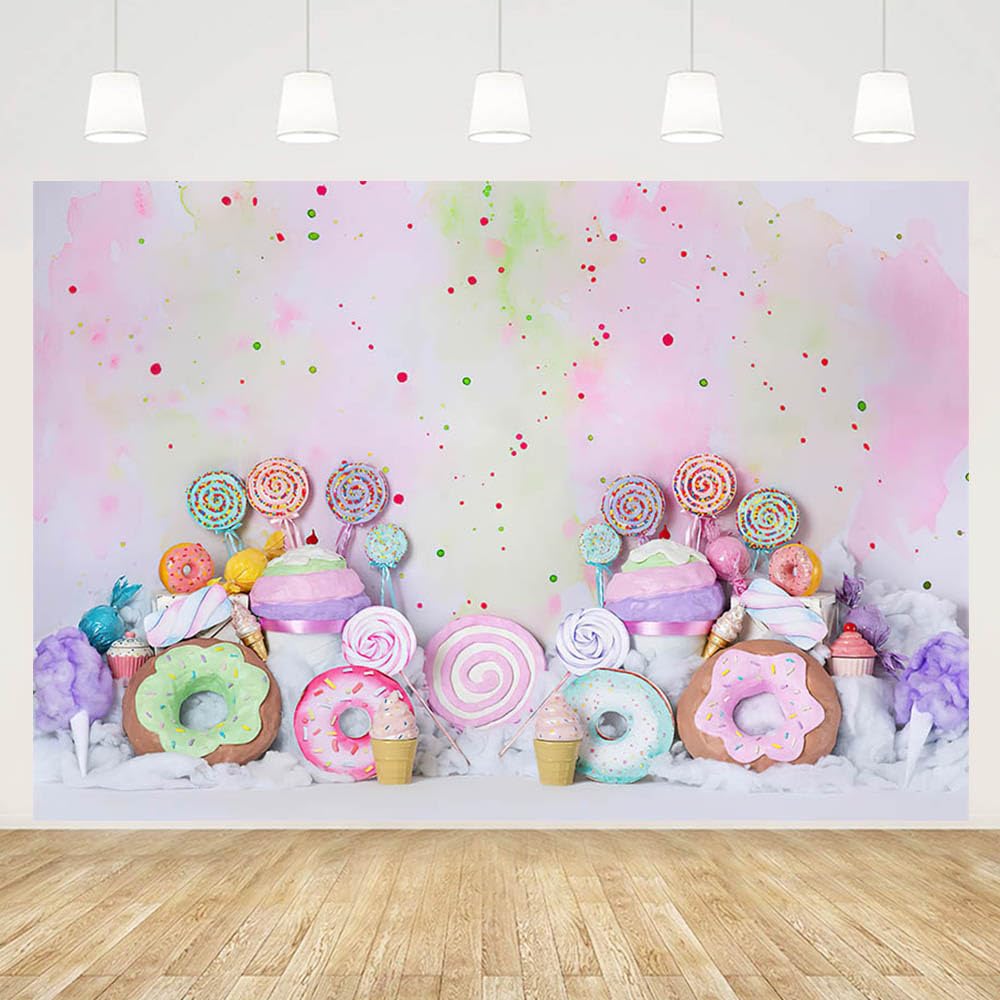 MEHOFOND 8x6ft Sweet Candy Portrait Photography Background for Girl Birthday Party Decoration Pastel Rainbow Donut Lollipop Backdrop Colorful Banner Cake Smash Dessert Photo Studio Props