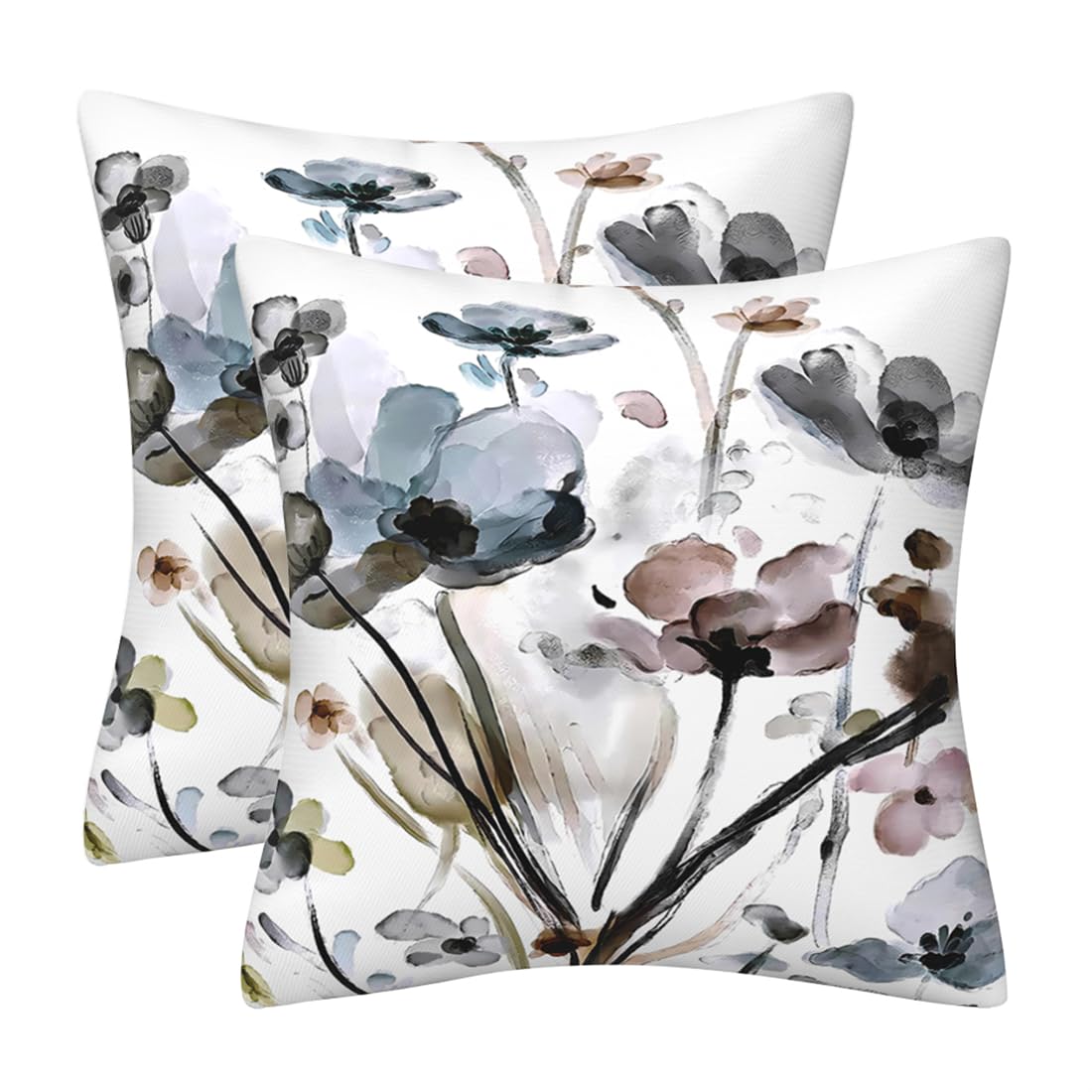 DILOXNSU Set of 2 Cushion Covers 50cm x 50cm Double-Sided Watercolour Flower Velvet Modern Decorative Square Pillow Cover for Sofa Livingroom Bedroom 20x20 Inches