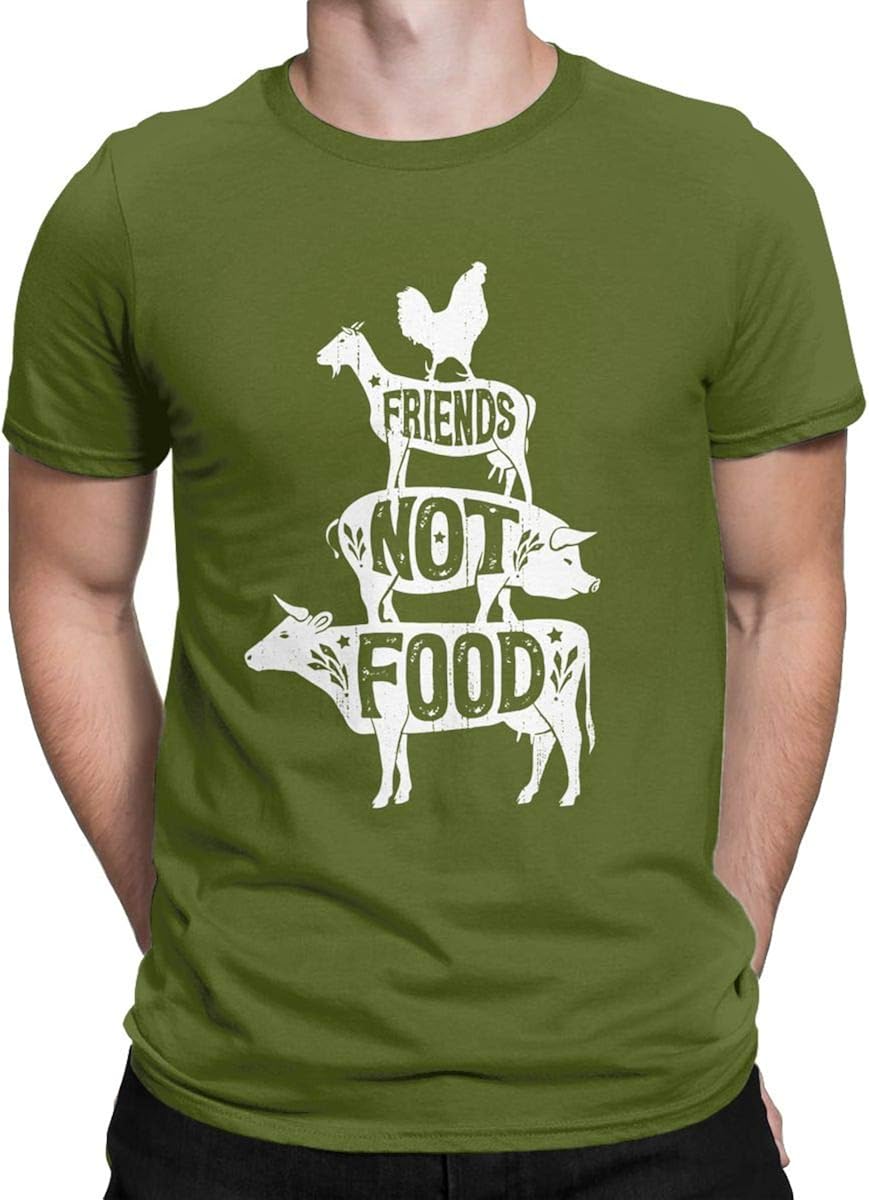 Friends Not Food Vintage T Shirt Animal Lovers Vegetarian Tops Tees for Men
