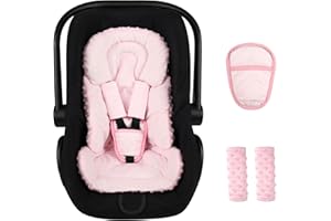 Jundetye Infant Car Seat Insert Boy Girl, 3 in 1 Newborn Carseat Insert with Strap Pads,Car Seat Head Support for Baby Strollers, Swings, and Bouncers,Comfortable and Machine Washable, Pink