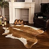 BENRON Premium Faux Cowhide Rug, Cow Print, Rustic Western Rugs for Living Room Bedroom, Irregular Animal Skin Hides, 4.6 x 5.2ft, Anti-Skid Cool Carpets for Cowboy Cowgirl Home Decor, Khaki Brown