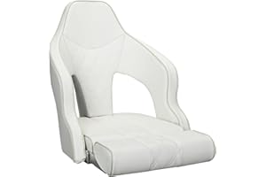 ERGOSEAT Deluxe Pro High Back Boat Seat Premium Sports Flip Up Captain Boat Seat with Armrests (White/White/Ivory)