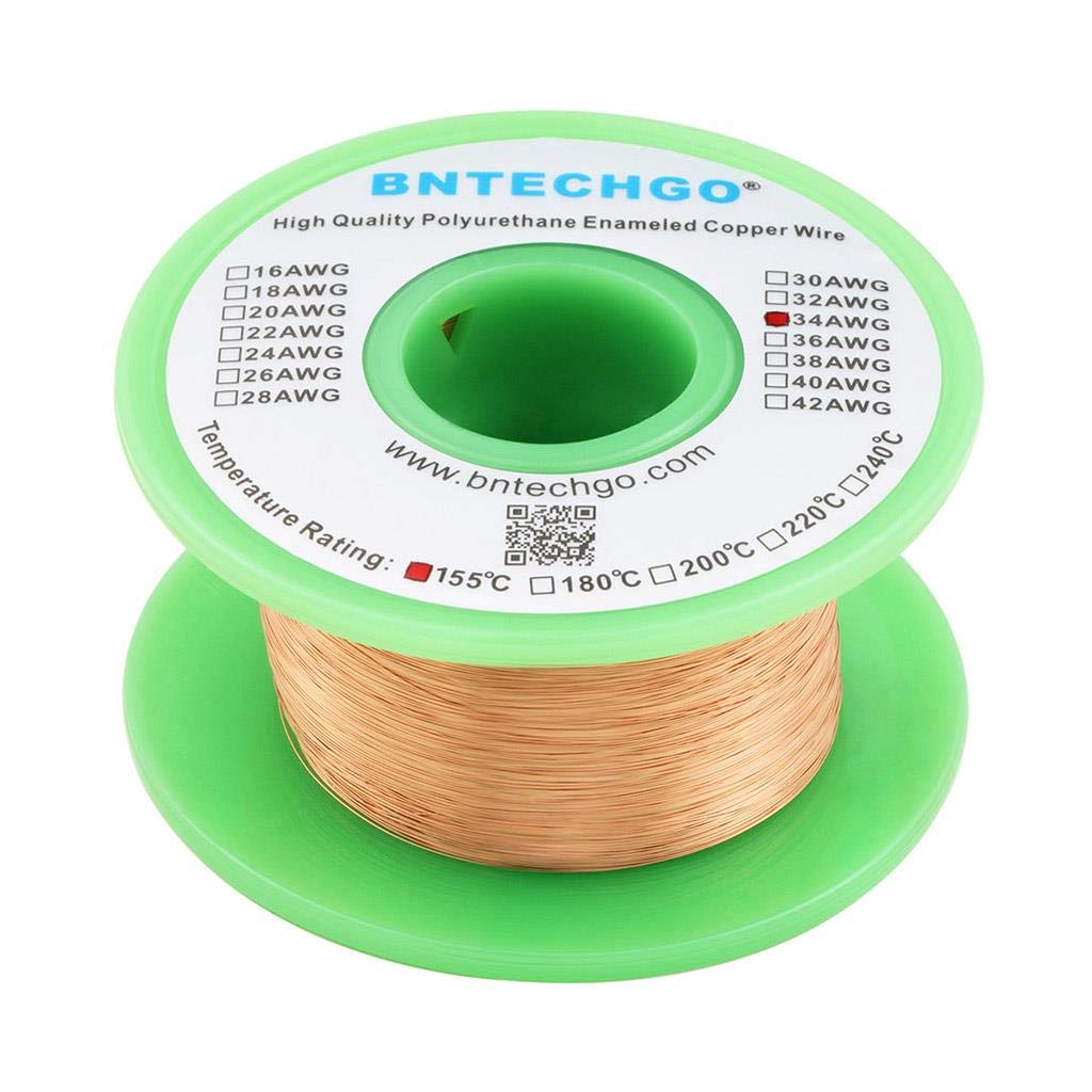 BNTECHGO 34 AWG Magnet Wire - Enameled Copper Wire - Enameled Magnet Winding Wire - 4 oz - 0.0063" Diameter 1 Spool Coil Natural Temperature Rating 155℃ Widely Used for Transformers Inductors
