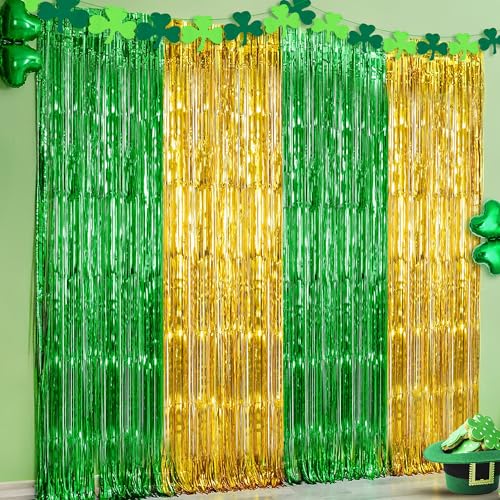 KatchOn Green and Gold Foil Fringe Curtains