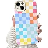 NITITOP Compatible with iPhone 14 Case Cute Aesthetic Checkerboard Checkered Pattern for Women Girl Trendy Slim Fit TPU Silicone Shockproof Full Camera Protection Cover - Blue Colorful