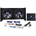 Rockville RV12.2B 1200W Dual 12" Car Subwoofer Enclosure, Mono Amplifier, Amp Kit, Deep Bass, Durable Build, Easy Install, Perfect for Car Audio Enthusiasts