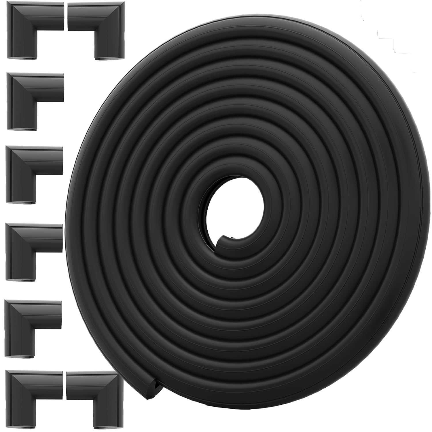Safety Baby Edge Corner Guards Protector Set, 4.4M/14.5ft Edges Protector + 8 Corner Guards for Kids Foam, Furniture and Tables Child Baby Proof Bumpers, Pre-Taped for Direct Use Black