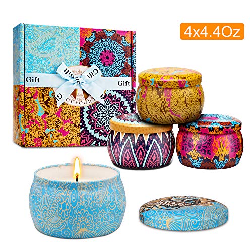 CREASHINE Scented Candles Gift Set, Natural Soy Wax Portable Travel Tin Candle for Stress Relief, Gifts for Women Aromatherapy Candle 4 X 4.4 OZ – Lavender, Lemon, Mediterranean Fig, Fresh Spring