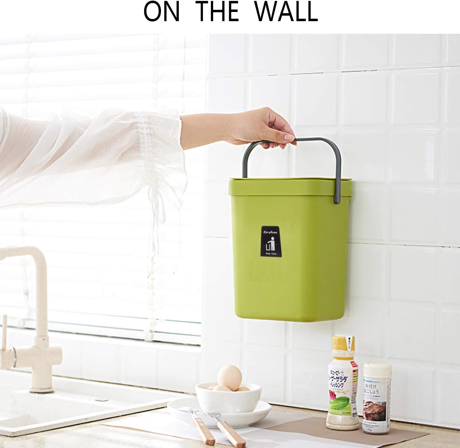 KaryHome Compost Bin for Kitchen Counter, Hanging Small Trash Can with Lid Under Sink，1.3 Gallon Mountable Compost Bucket (Green): Kitchen & Dining