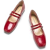 C.Paravano Mary Jane Shoes for Women | Women's Square Toe Flats | Comfortable Leather Mary Jane Flats | Slip On Dressy Ballet Flat | Walking Red Shoes for Casual Work Office (Size 9.5,Red)