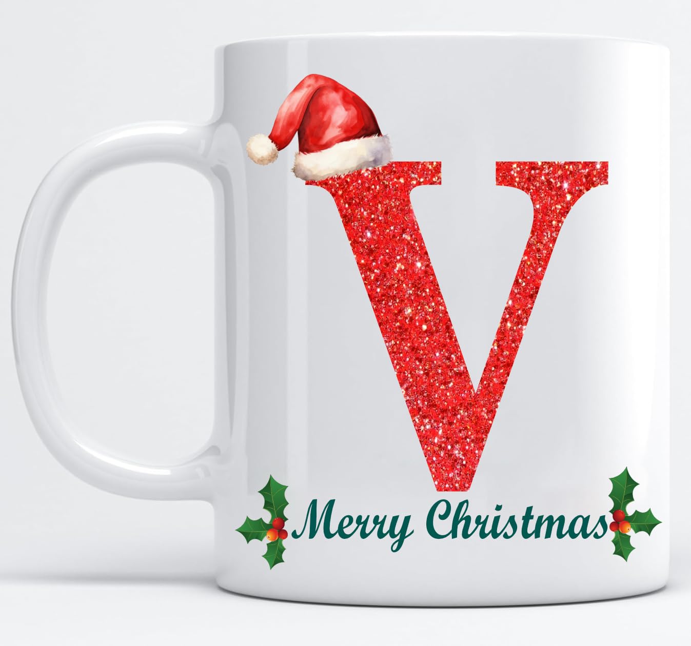 EKAM Personalised Mug Alphabet Letter V - Initial Mug with Letters - 11oz Ceramic Coffee/Tea Cup Gift for Christmas, Birthday, Secret Santa, Mother’s Day or Father’s Day Gift (Black - V)