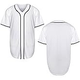 Mens Blank Plain Baseball Jersey Button Down Shirts Sports Hip Hop Hipster Jersey S-3XL (White, 4X-Large)