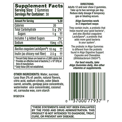 Align Prebiotic + Probiotic Supplement Gummies in Natural Fruit Flavors