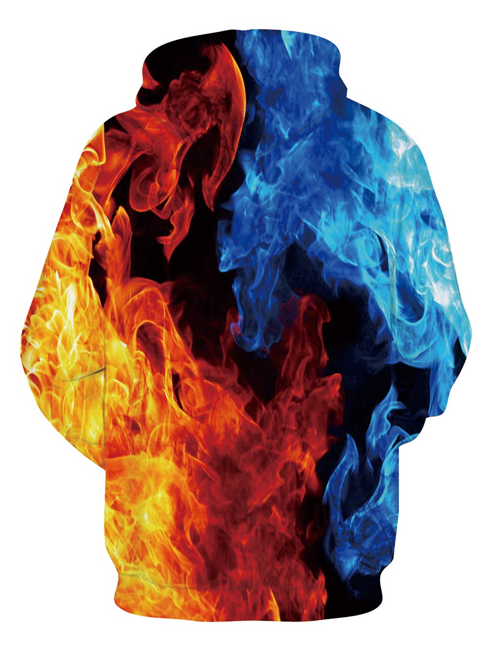 Cool Sweatshirt for Men Women Burning Flame Long Sleeve Front Pouch Drawstring Hoodie Vivid Ice-Fire Smoke-Filled Pattern Decent Roomy Good Red Blue (Ice&Fire,XXL/XXXL)