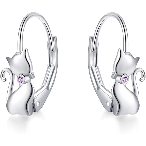 RUKYF 925 Sterling Silver Cat Hoop Earrings For Women Cute Cat Silver